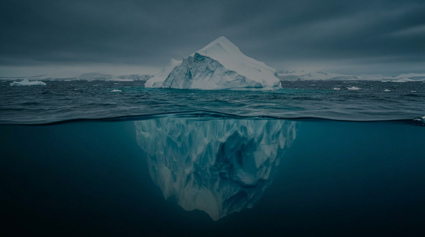Iceberg above and below the waterline